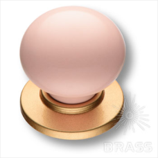 Ручка кнопка керамика с металлом, матовый розовый/матовое золото
